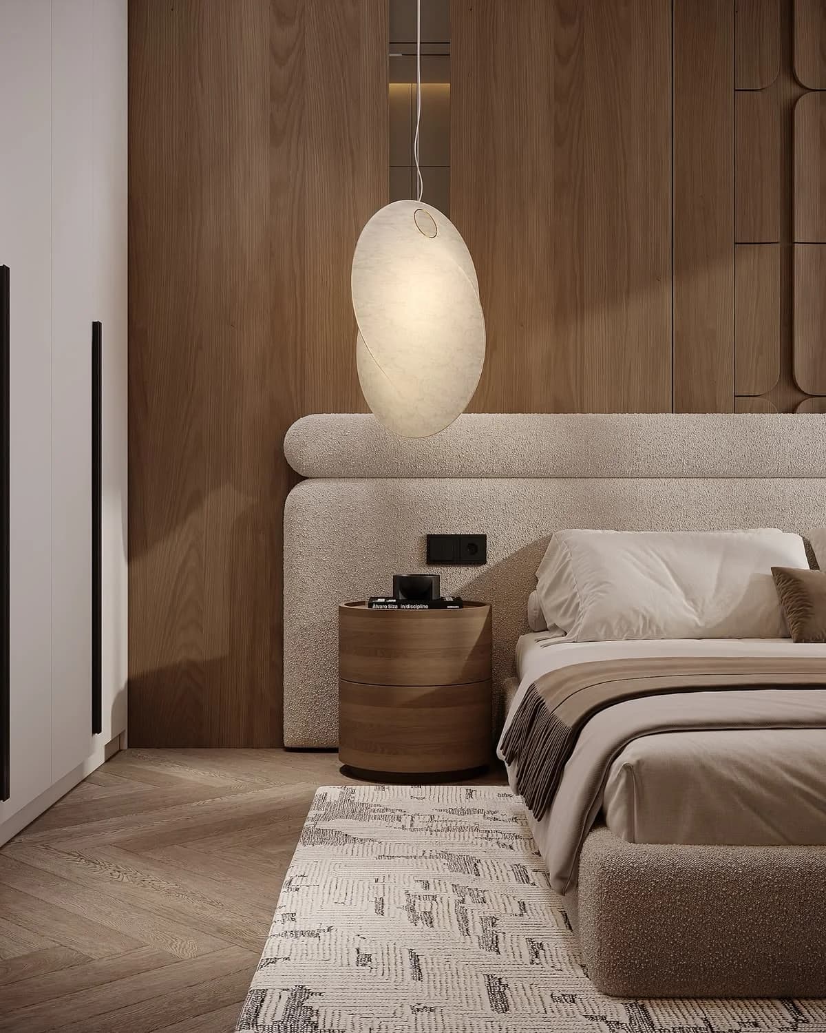 Recámara con base de cama tapizada de la colección Diseño en Equilibrio, hecha en México por Mar de Baja
