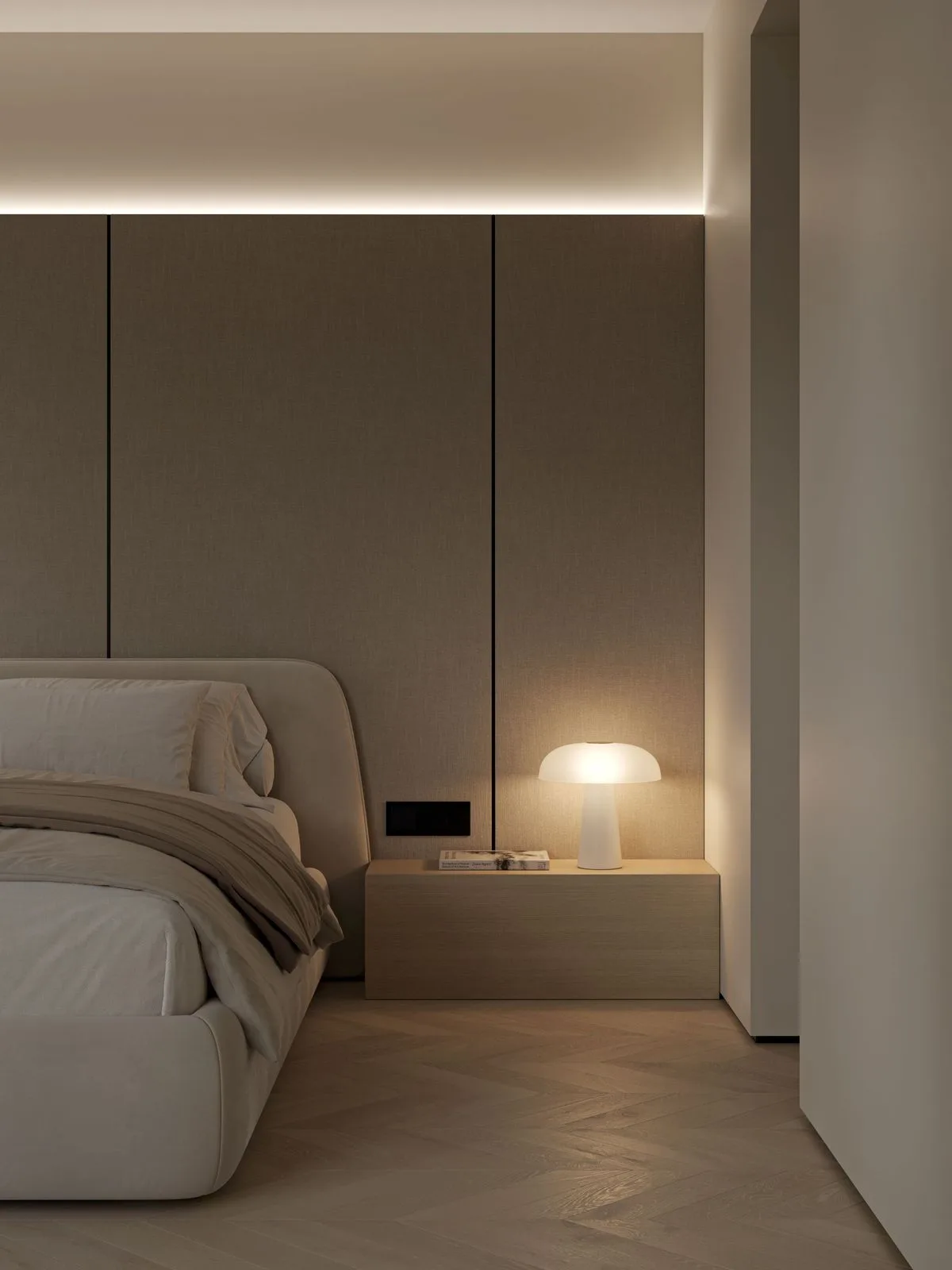 Base de cama tapizada de la colección Japandi de Mar de Baja — referencia de diseño 5